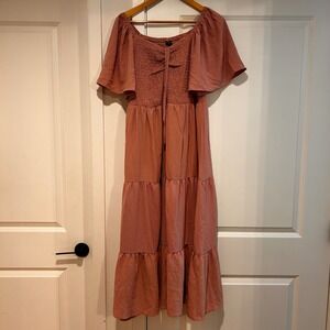 Womens Smocked Tiered Maxi Dress Size 1XL Boho Milkmaid Cottagecore Romantic